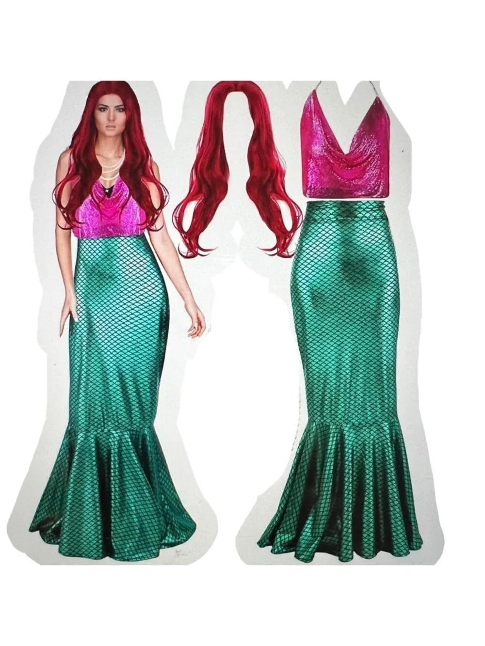 Mermaid Costume Sequin Ariel Mermaid Cosplay Costume Set Adult Size Large